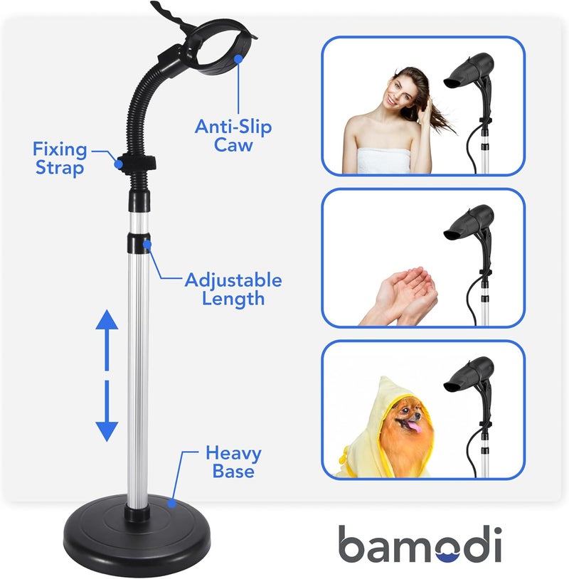 Bamodi Hair Dryer Holder Black - Hands-Free Hair Drying Metal Stand with 360° Rotation, Adjustable Height - Countertop or Wall Mount - Stylish and Convenient Storage Solution for Bathroom - Image 5